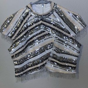 Sequin beaded crew neck crop top